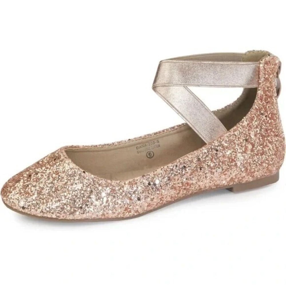 Anna‎ Ballet Flats Women 8.5 Ankle Strap Champagne Glitter New Party Holiday